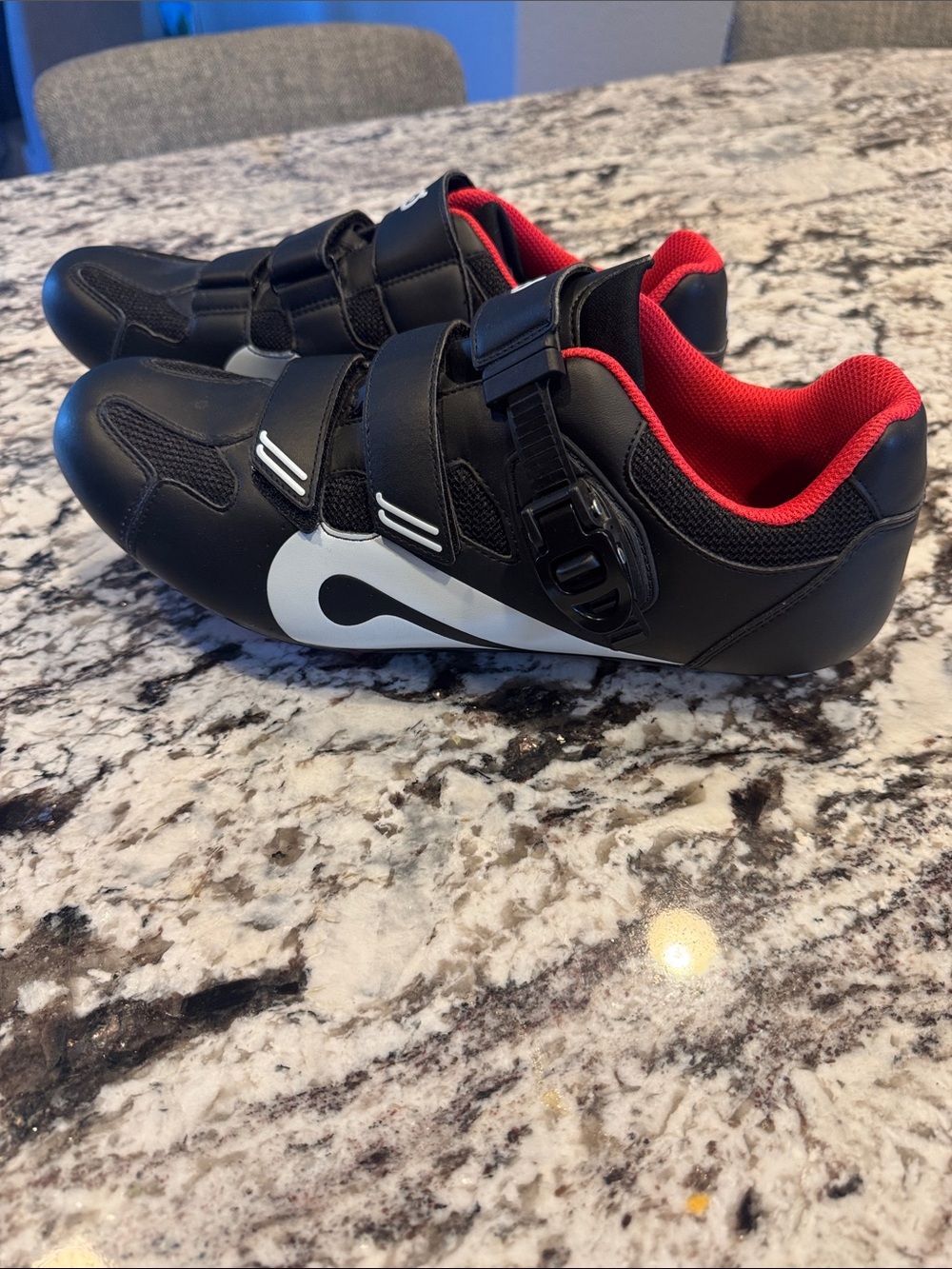 Peloton Black Cycling Shoes with Red Lining and White Swoosh
